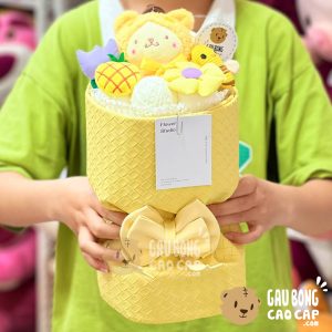 Hoa Gấu Bông 2in1 PomPom Purin vân da chìm - Hàng Nhập