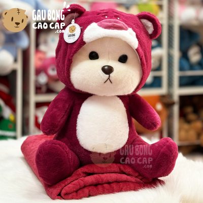 Gấu Bông Lena cosplay Lotso Dâu có mền 2in1