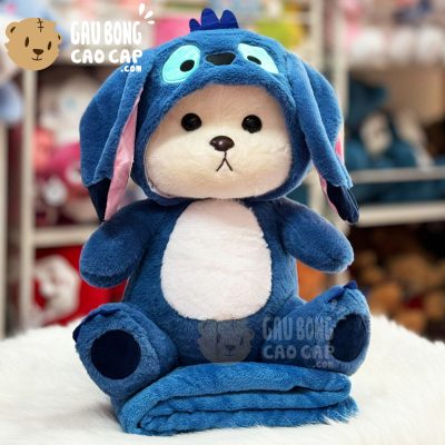 Gấu Bông Lena cosplay Stitch Xanh có mền 2in1
