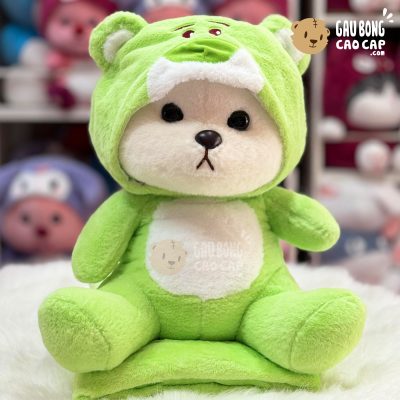 Gấu Bông Lena ngồi cosplay Lotso xanh lá có mền 2in1