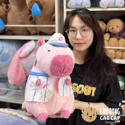 Gấu Bông Capybara Hồng mặc áo Sọc