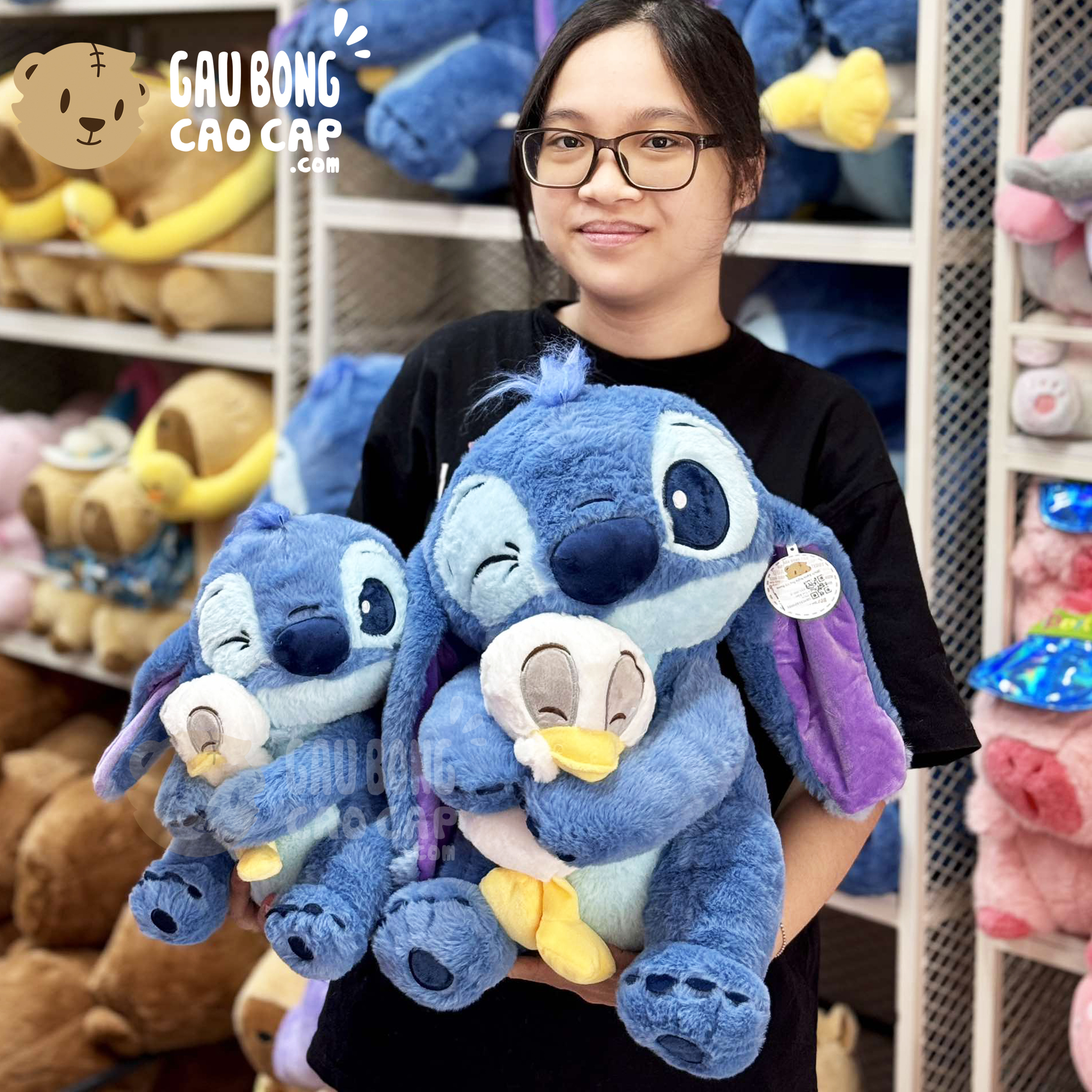 Gấu Bông Stitch xanh ôm Vịt Trắng