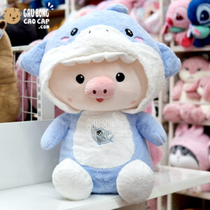 Heo Bông Ngồi cosplay Cá Mập Baby Shark - Xanh