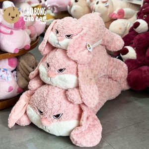 Thỏ Bông mặt Quạo form nằm - Lông xoắn Màu Hồng