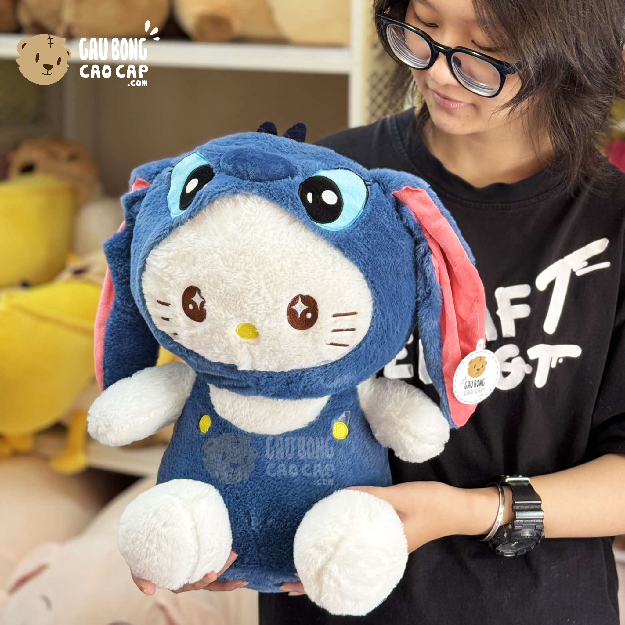 Gấu Bông Hello Kitty cosplay Stitch xanh