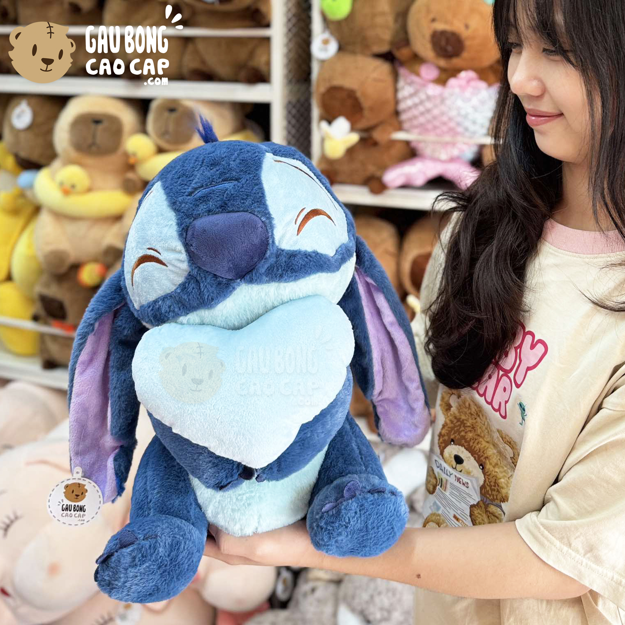 Gấu Bông Stitch xanh ôm Tim