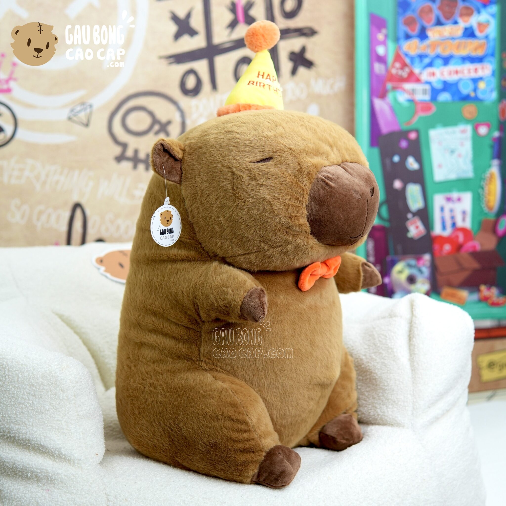 Gấu Bông Capybara đội nón Happy Birthday