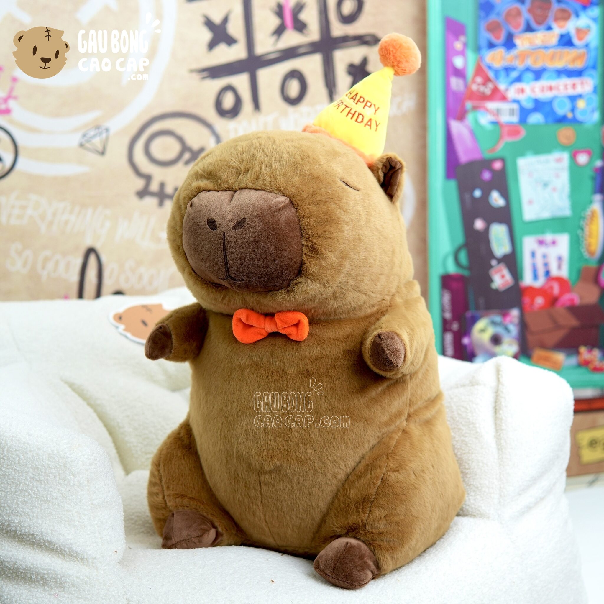 Gấu Bông Capybara đội nón Happy Birthday