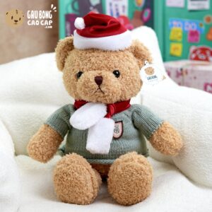 Gấu Teddy Noel choàng khăn lông xù vàng