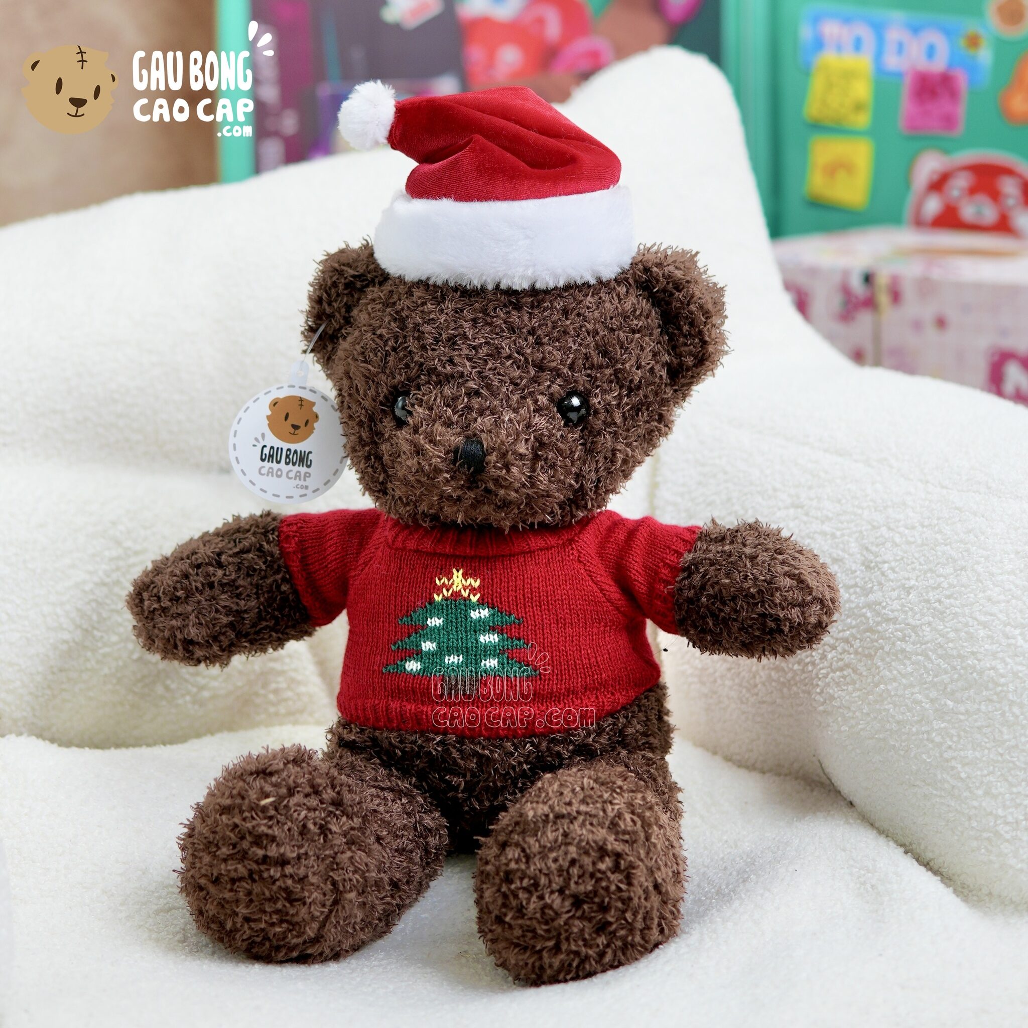 Gấu Teddy Noel lông xù mặc áo len Noel