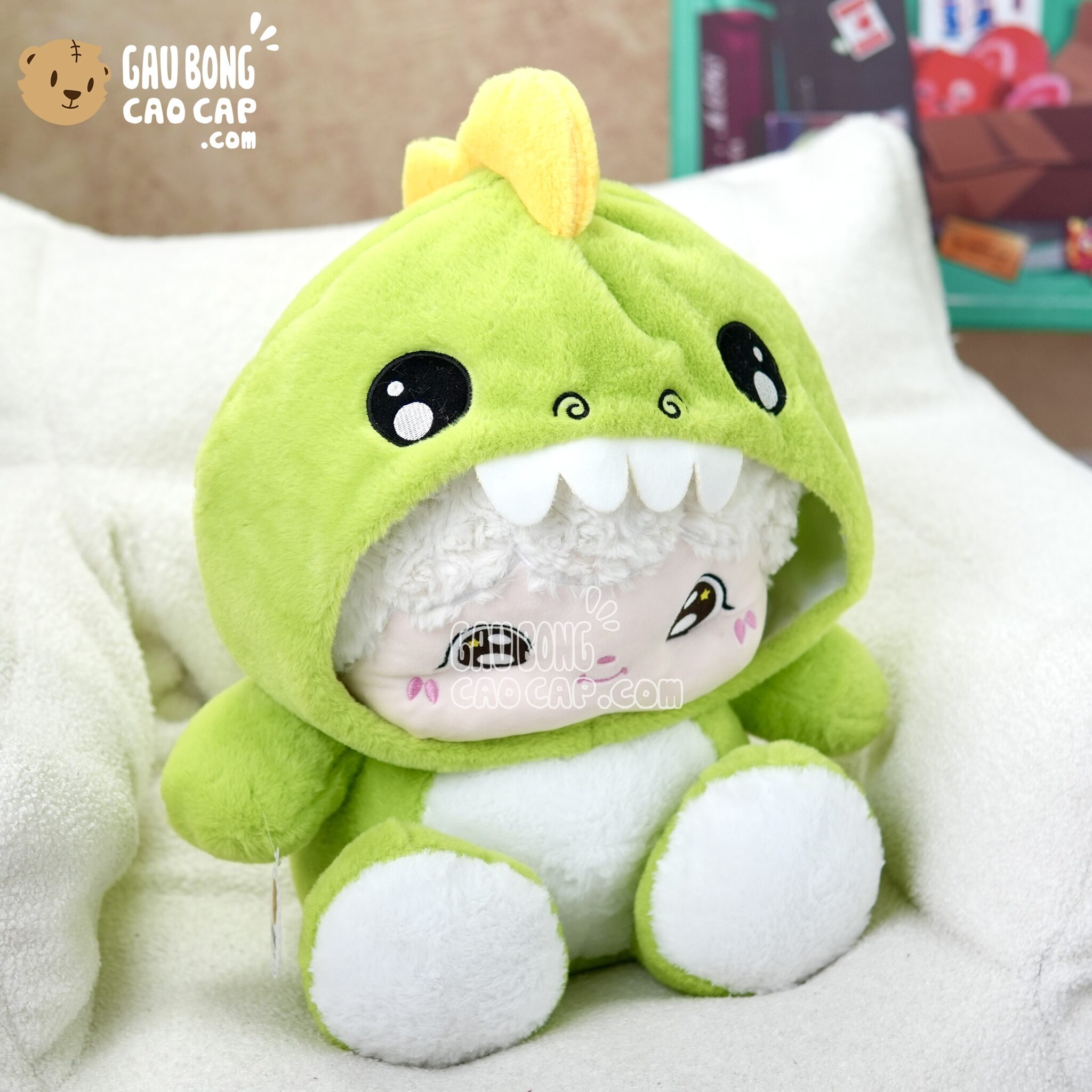 Gấu Bông Baby Three Little Boy cosplay Khủng Long xanh lá