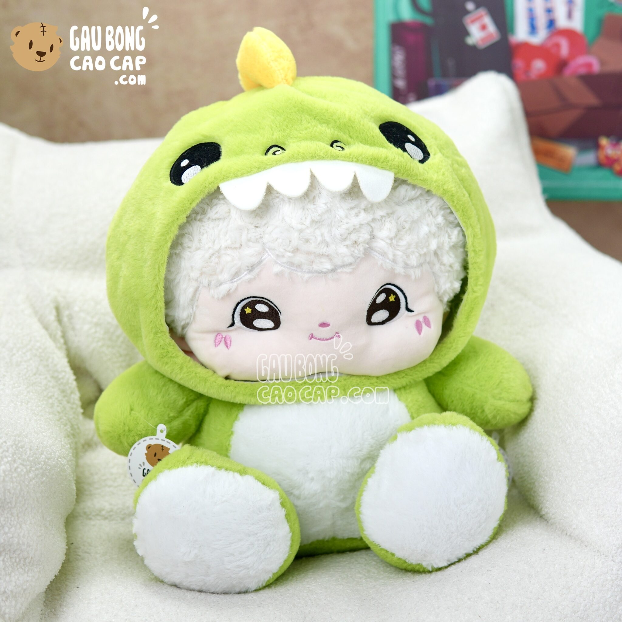 Gấu Bông Baby Three Little Boy cosplay Khủng Long xanh lá