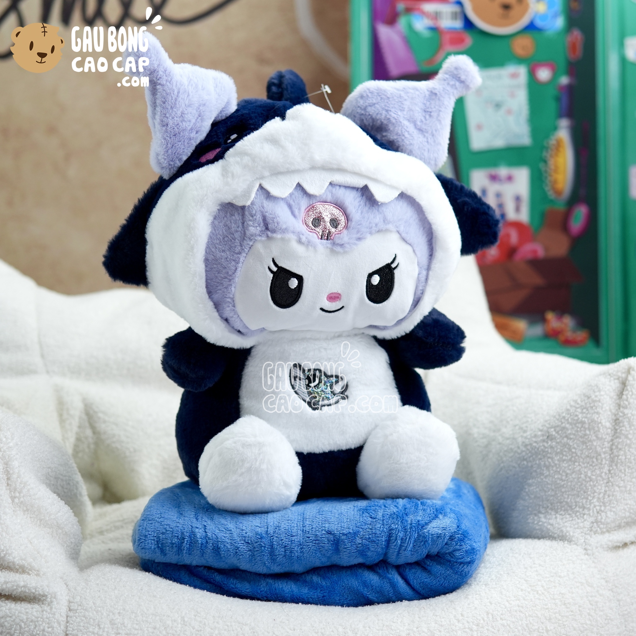 Gấu Bông Kuromi cosplay Cá Mập có mền 2in1