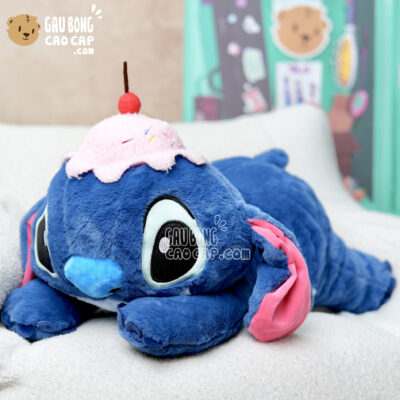 Gấu Bông Stitch xanh nằm đội Kem