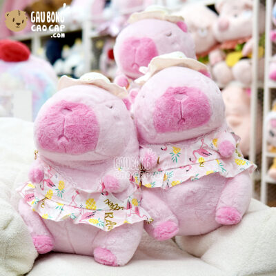 Gấu Bông Capybara mặc đầm Hồng đi biển