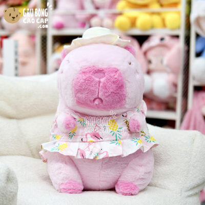 Gấu Bông Capybara mặc đầm Hồng đi biển