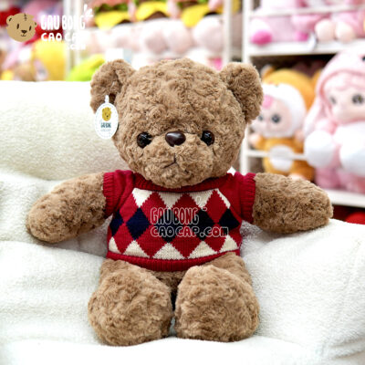 Gấu Teddy lông xoắn mặc áo len Caro