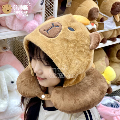 Gối kê cổ chữ U có nón Capybara