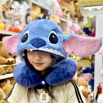 Gối kê cổ Chữ U có nón - Stitch Xanh