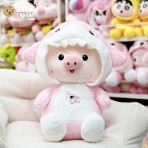 Heo Bông Ngồi cosplay Cá Mập Baby Shark - Hồng