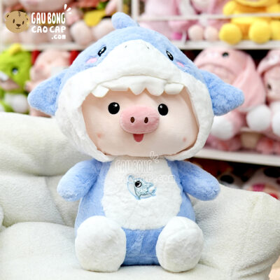 Heo Bông Ngồi cosplay Cá Mập Baby Shark - Xanh