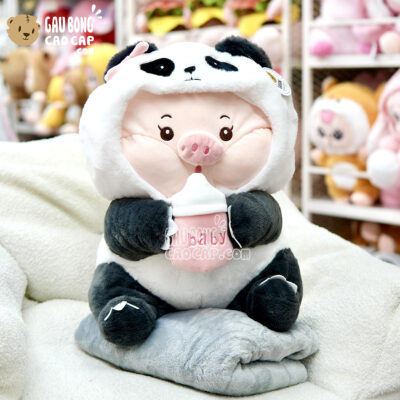 Heo Bông cosplay Panda ôm bình sữa Có mền 2in1