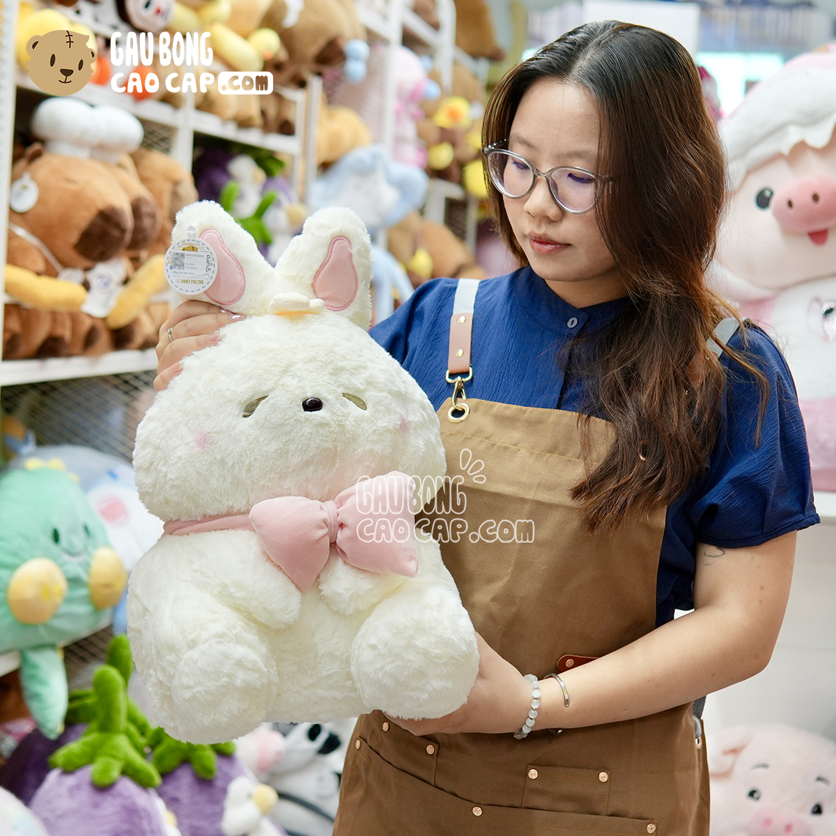 Thỏ Bông trắng đeo nơ hồng