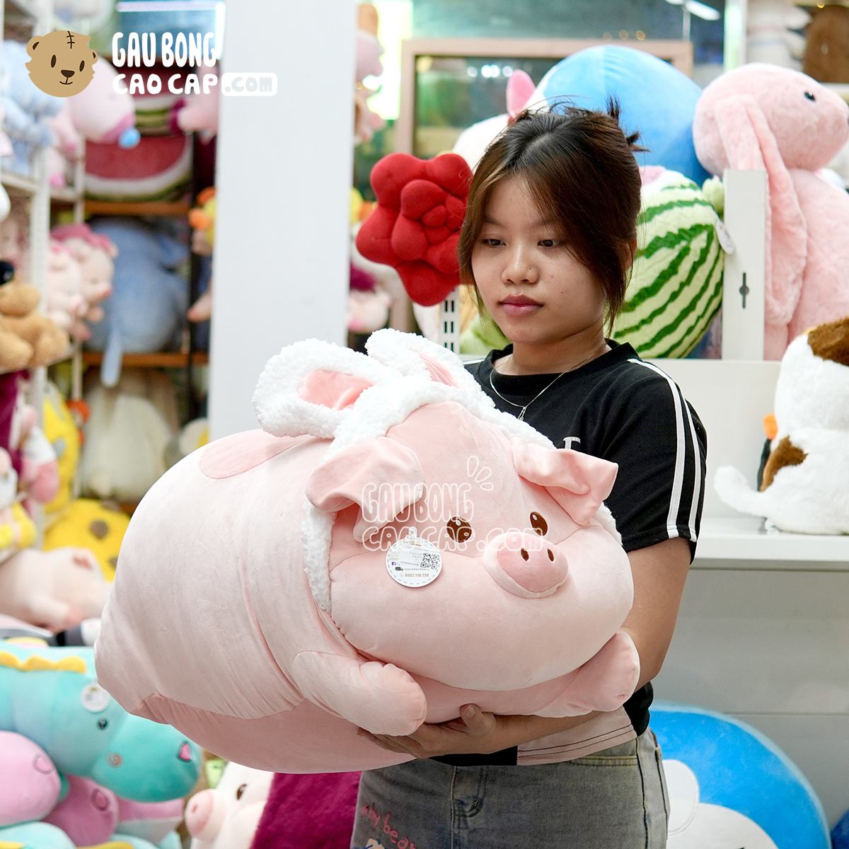 Heo Bông lông mịn nằm đeo Băng Đô Thỏ