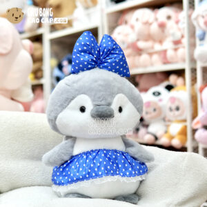 Gấu Bông Chim Cánh Cụt mặc đầm tim xanh