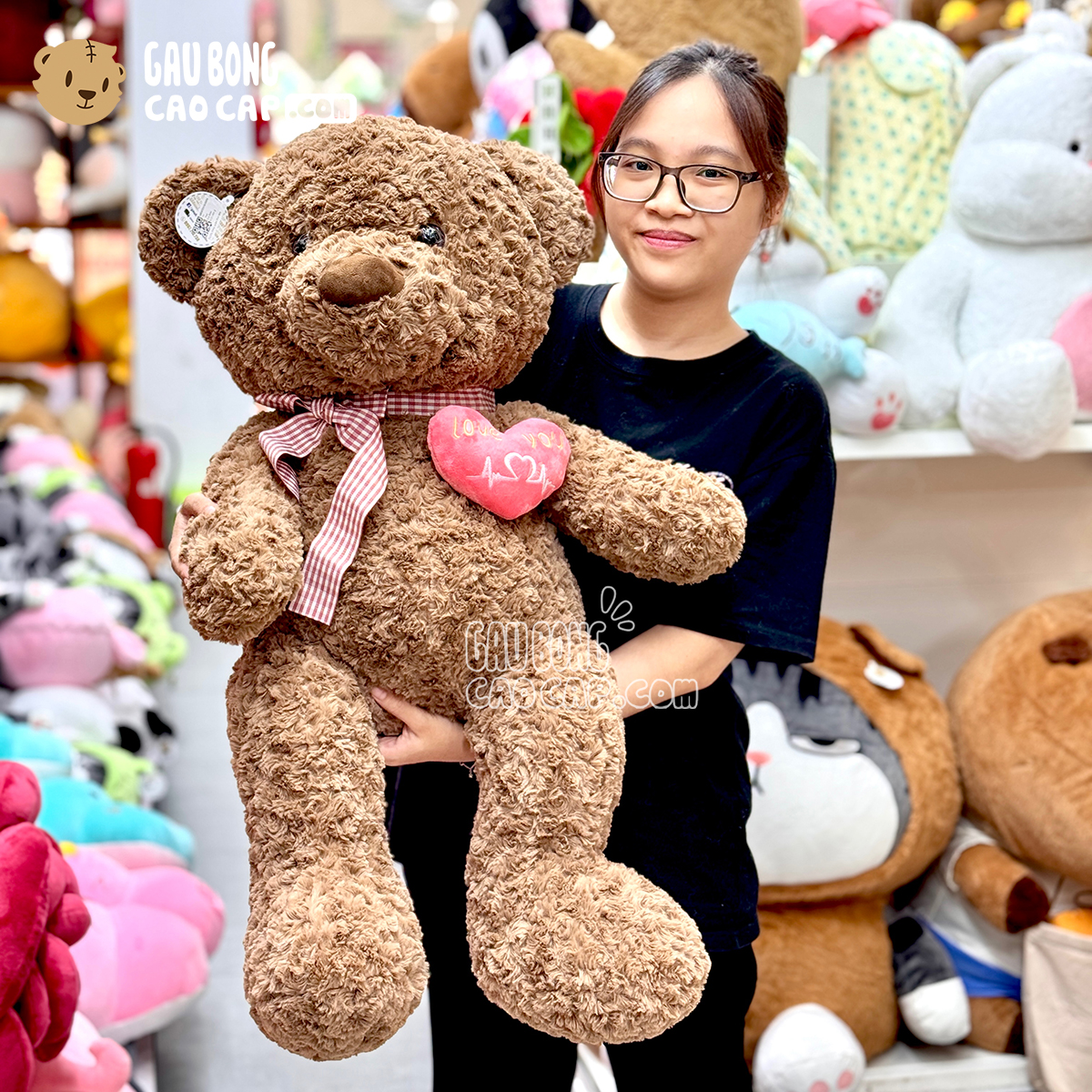 Gấu Teddy Lông Xoắn Ngực Tim rút