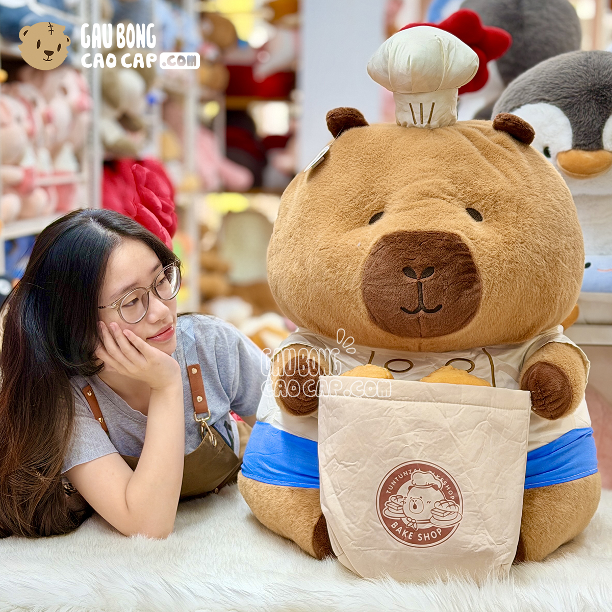 Gấu Bông Capybara đầu bếp bánh mì