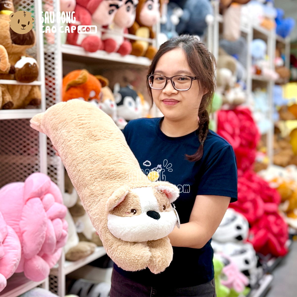 Chó Bông Mông Tim nằm gối ôm dài