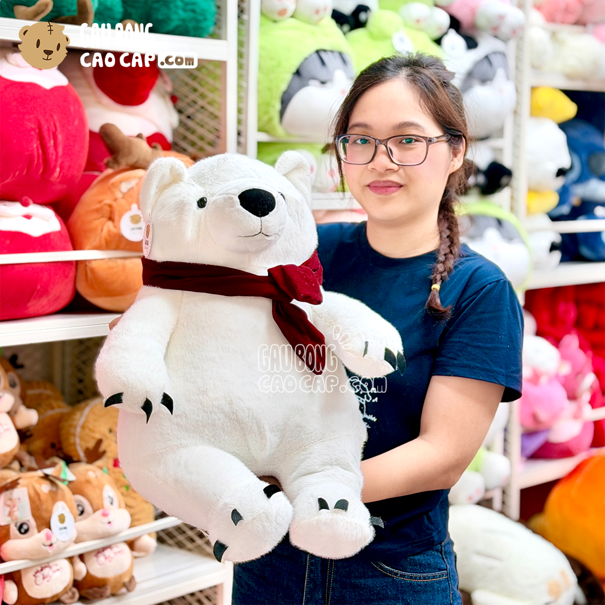 Gấu Bông Trắng Bắc Cực choàng khăn Đỏ