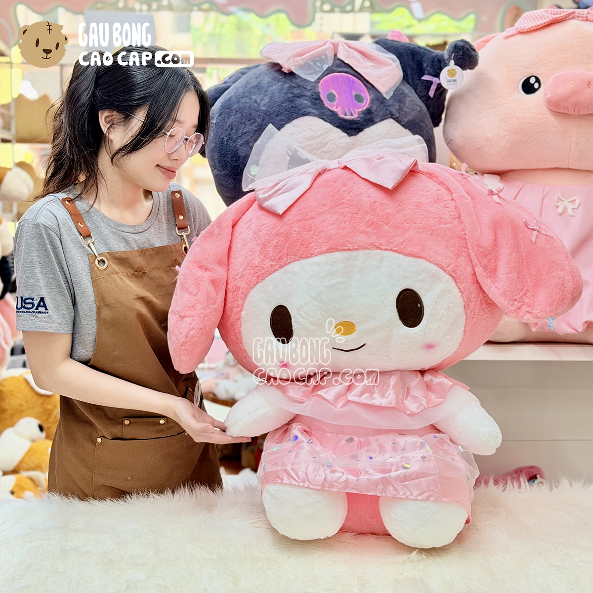 Gấu Bông Melody Đầm Voal Hồng Chấm Bi Lấp Lánh