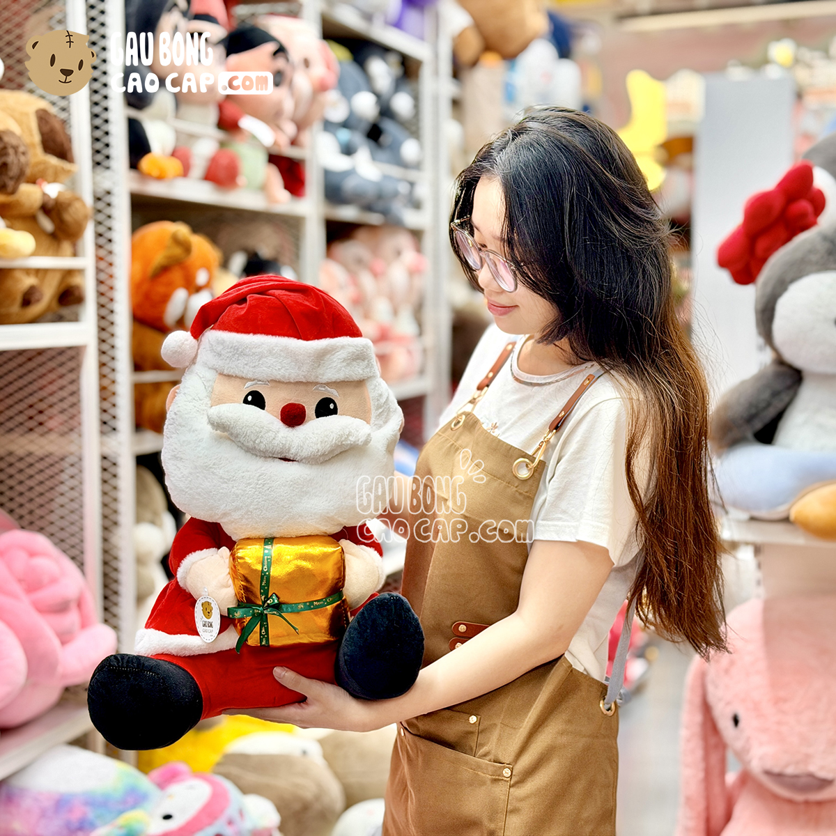 Gấu Bông Ông Già Noel cầm hộp quà