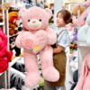 Gấu Teddy Smooth Ôm Tim Love You Thêu Hoa Hồng màu Hồng
