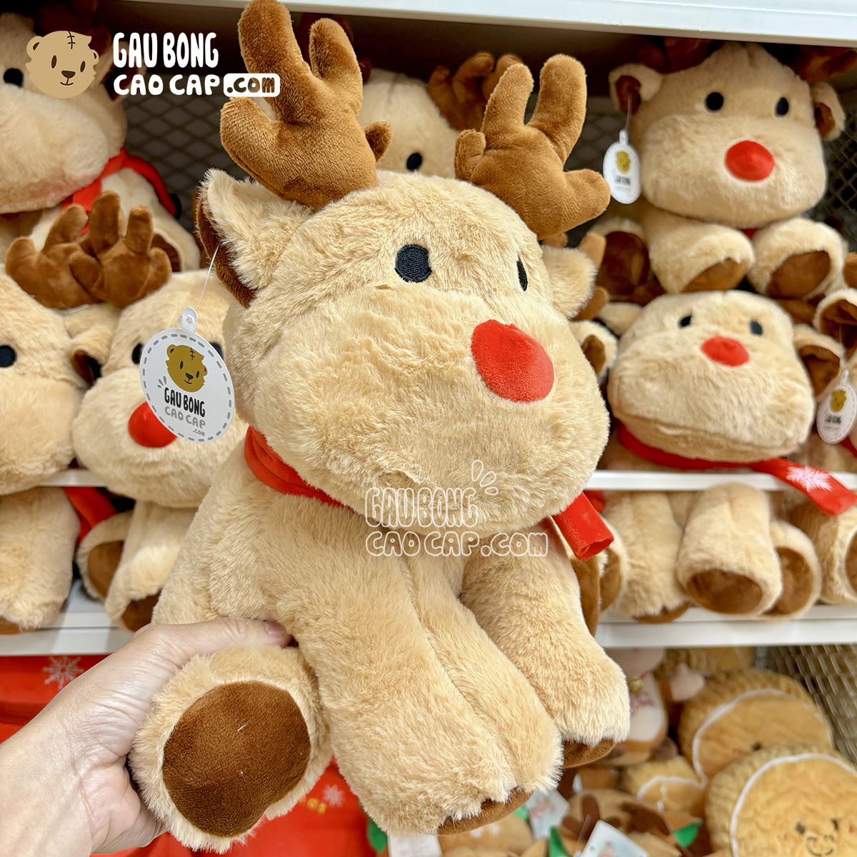 Gấu Bông Tuần Lộc Noel choàng khăn đỏ