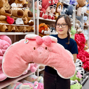 Gối ôm Heo Bông hồng đeo nơ