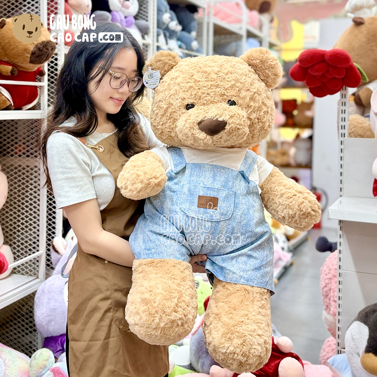 Gấu Teddy Baby Bear Áo Trắng Yếm Jeans 