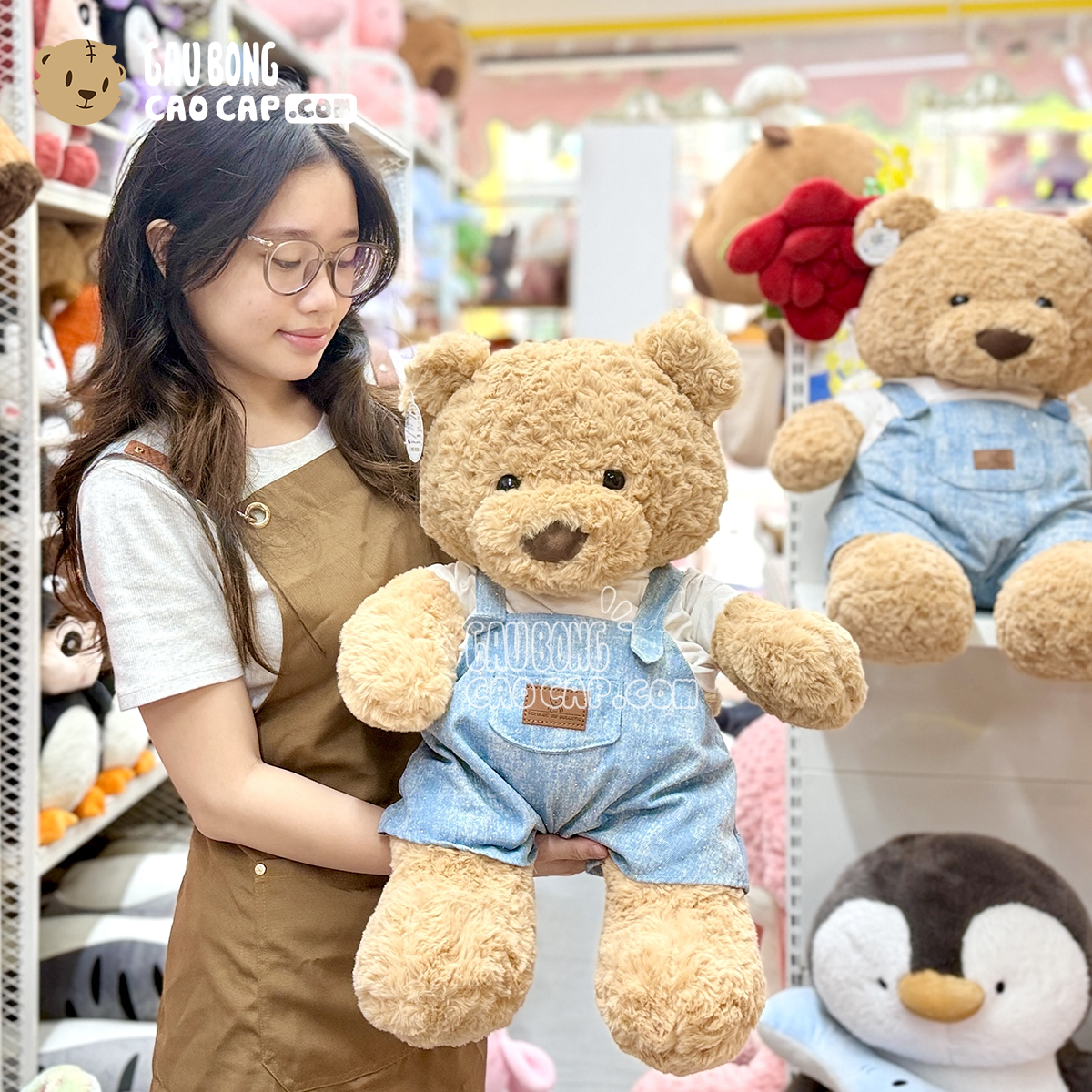 Gấu Teddy Baby Bear Áo Trắng Yếm Jeans 
