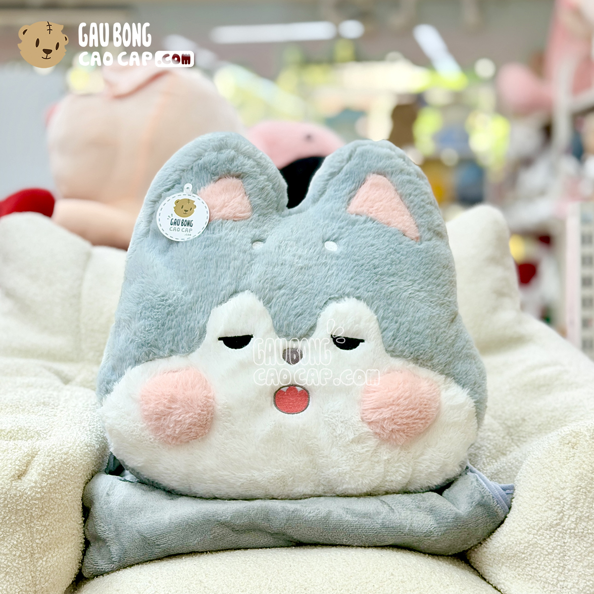 Chó Bông Husky má hồng có mền 2in1