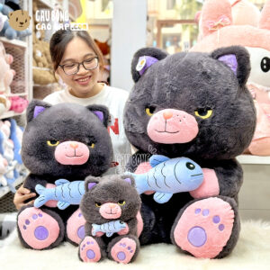 Gấu Bông Mèo Mun ngồi ôm Cá