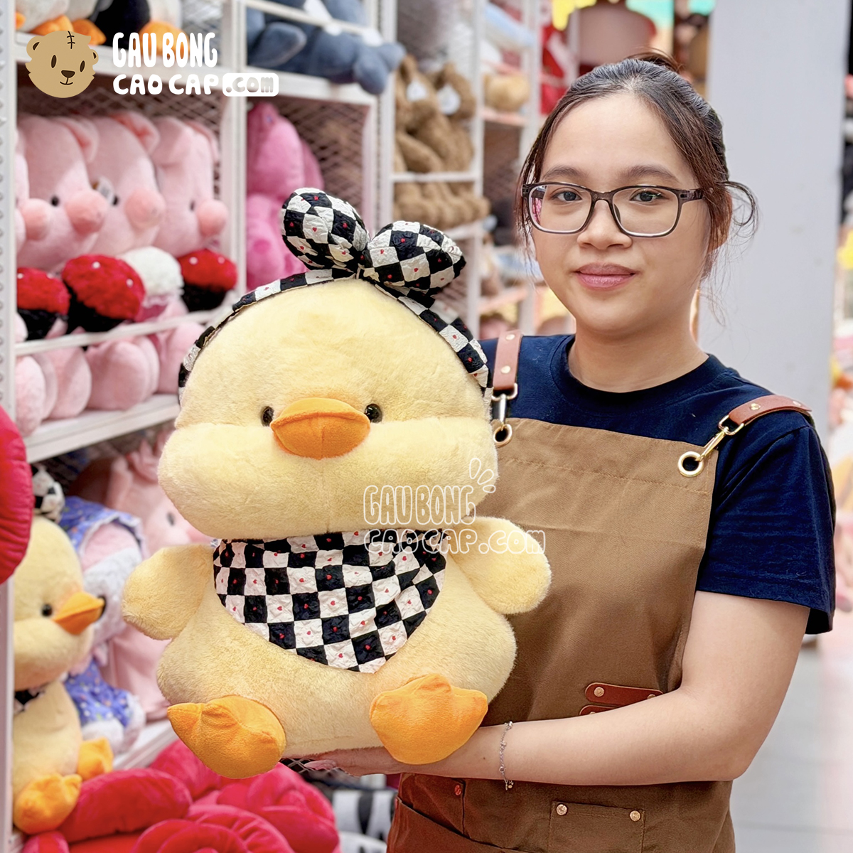 Vịt Bông Vàng Lông Smooth Đeo Nơ Caro