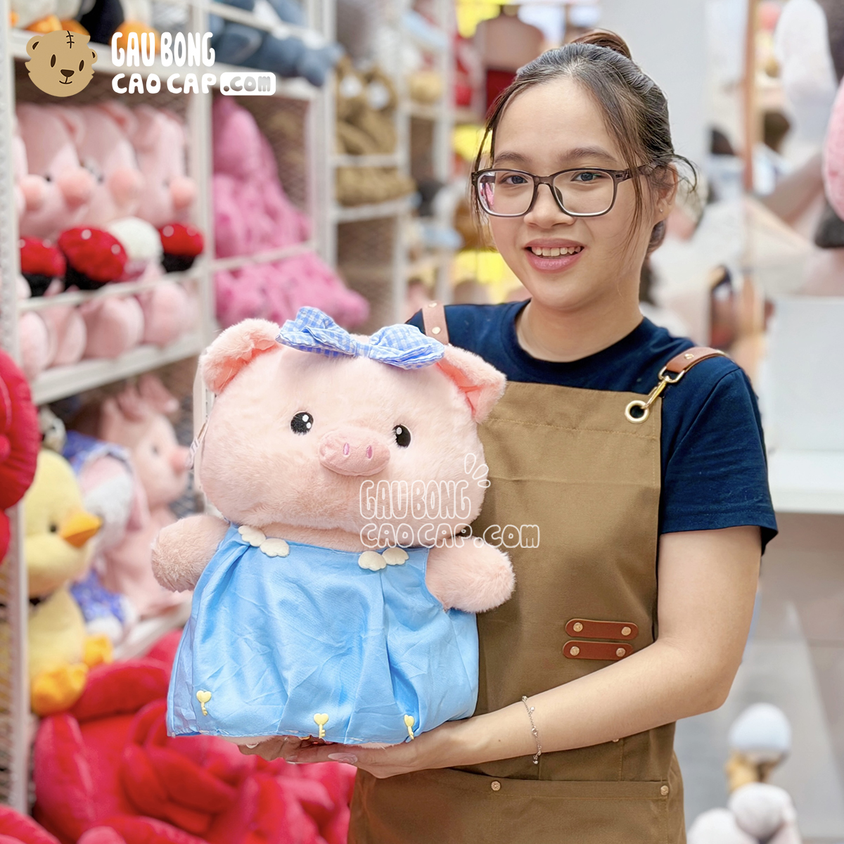 Heo Bông hồng mặc váy cài nơ Caro