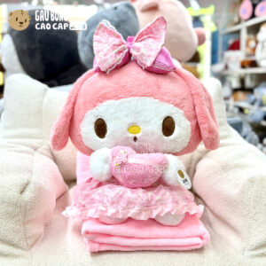 Gấu có mền 2in1 Gấu Melody Đầm Hồng Ôm Tim