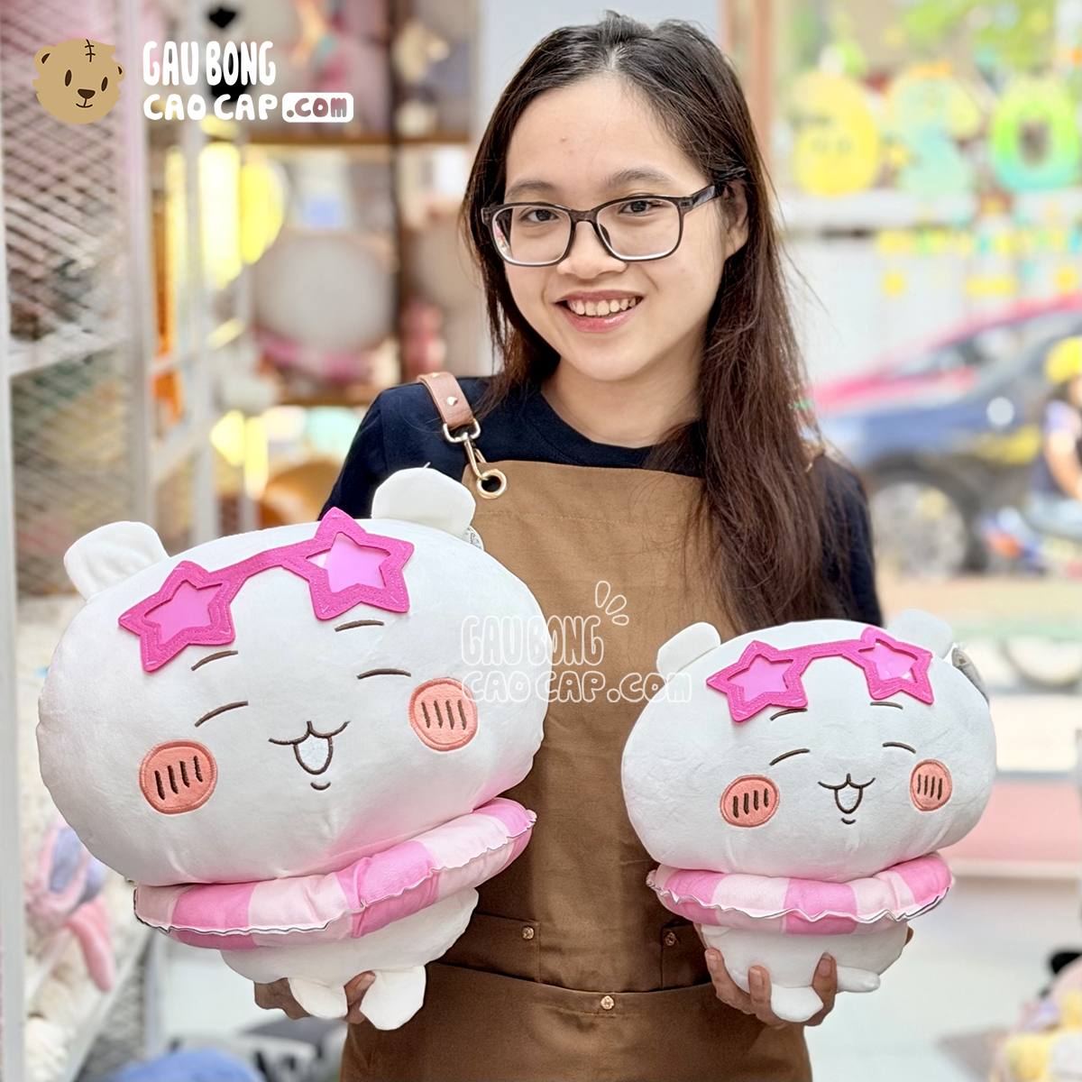 Gấu Bông Chiikawa Đeo Phao - Hồng