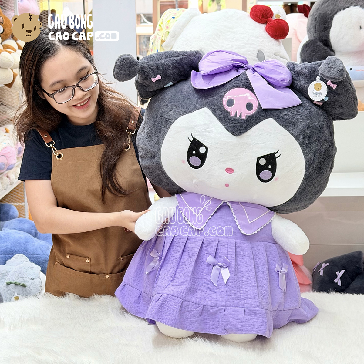 Gấu Bông Kuromi Đầm Tím Cổ Sen Đính Nơ 
