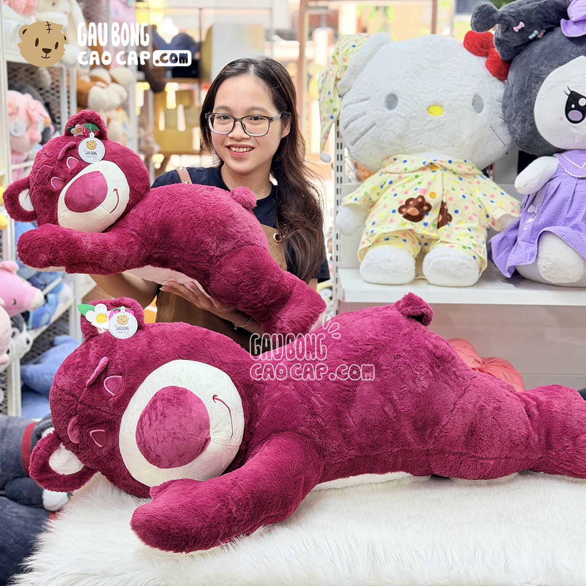 Gấu Bông Lotso nằm màu hồng đậm