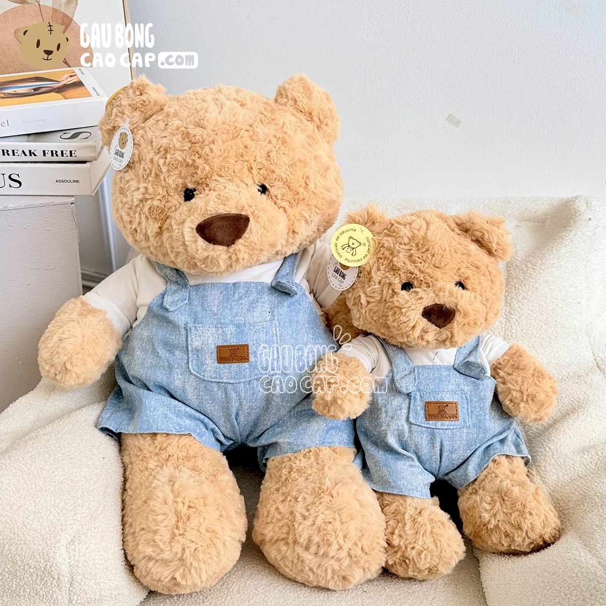 Gấu Teddy Baby Bear Áo Trắng Yếm Jeans