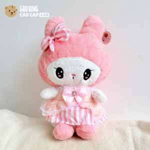 Gấu Bông Melody Mặc Đầm Hồng Kẻ Sọc